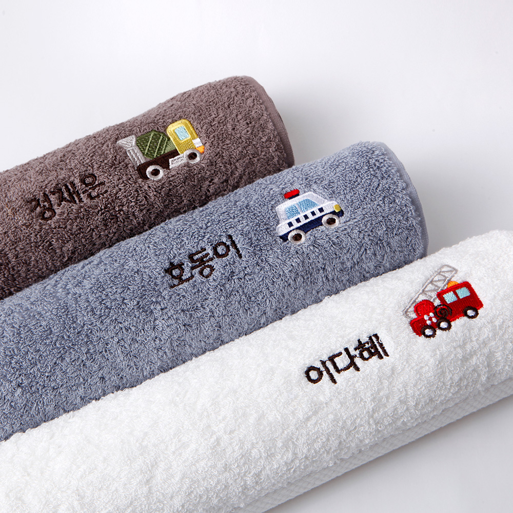[주문제작]세면타월 송월 탈것들 01 소방차 180g White - 상품 이미지
