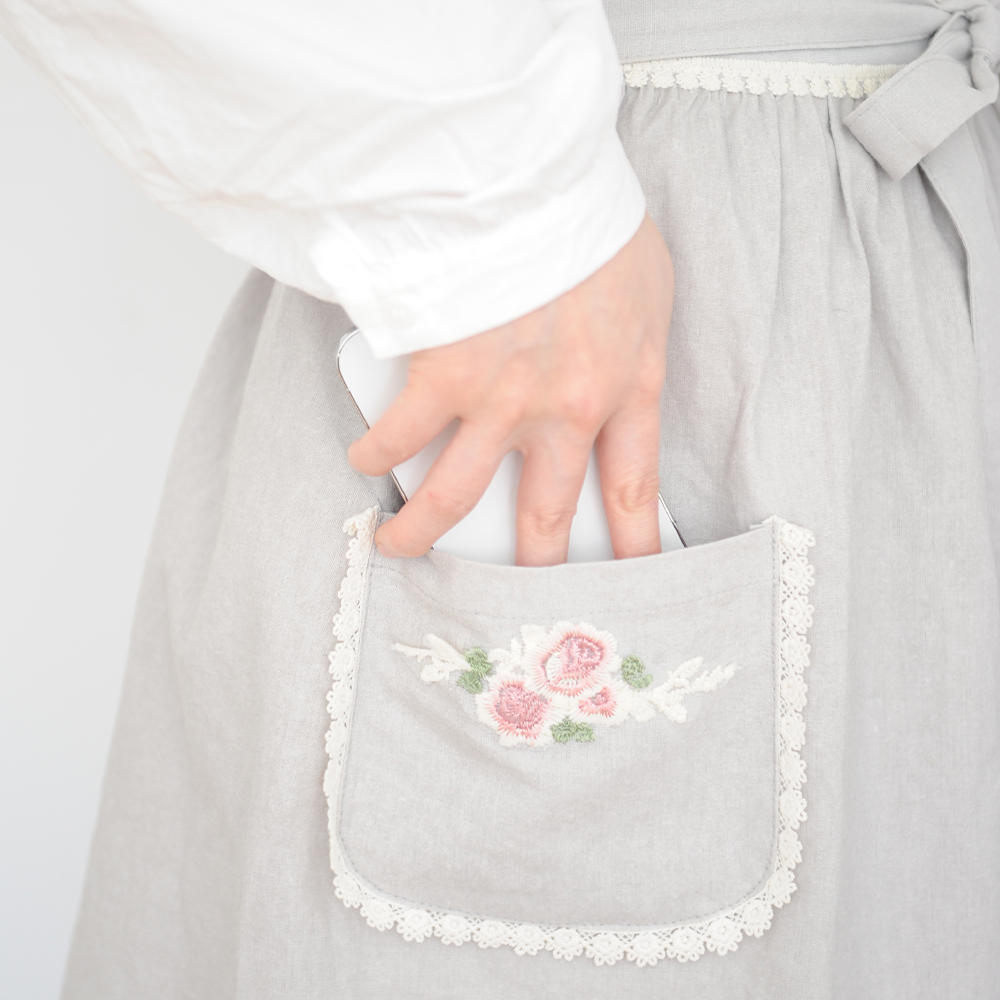 자수 하프앞치마 허리 짧은 반 프릴 앞치마