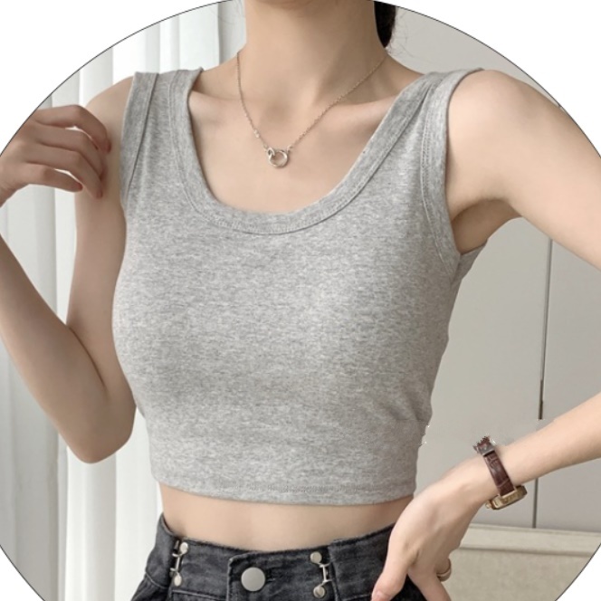 여자 여름용 티셔츠 블랙 그레이 흰 색 시원한 티 셔츠 민소매 나시 목넓은 크롭 배꼽 - 상품 이미지