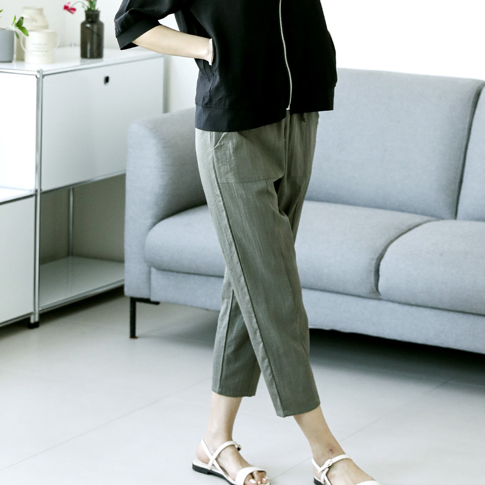 여름 스타일 인견 러프 트레블 팬츠 세미 배기핏 밴딩바지 - 상세 이미지 4