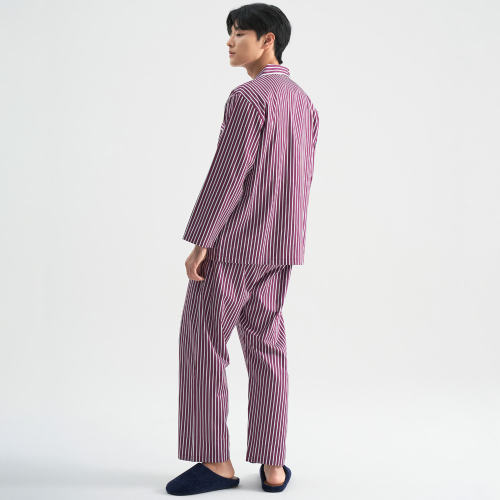 와인ST 남성 긴팔 새틴 면 잠옷 홈웨어 파자마 세트 - 상세 이미지 5