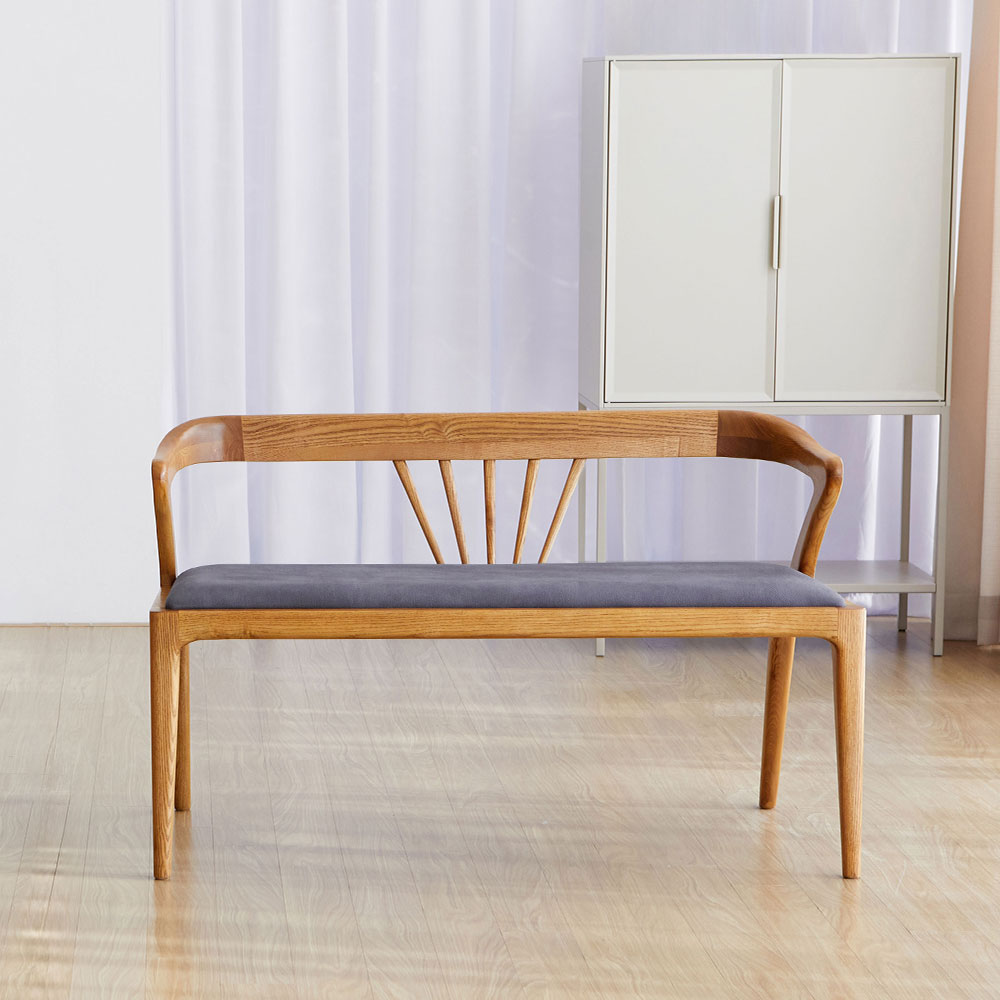 스코나 버네스 물푸레 애쉬 원목 아쿠아 패브릭 2인 등받이 벤치 의자 1100