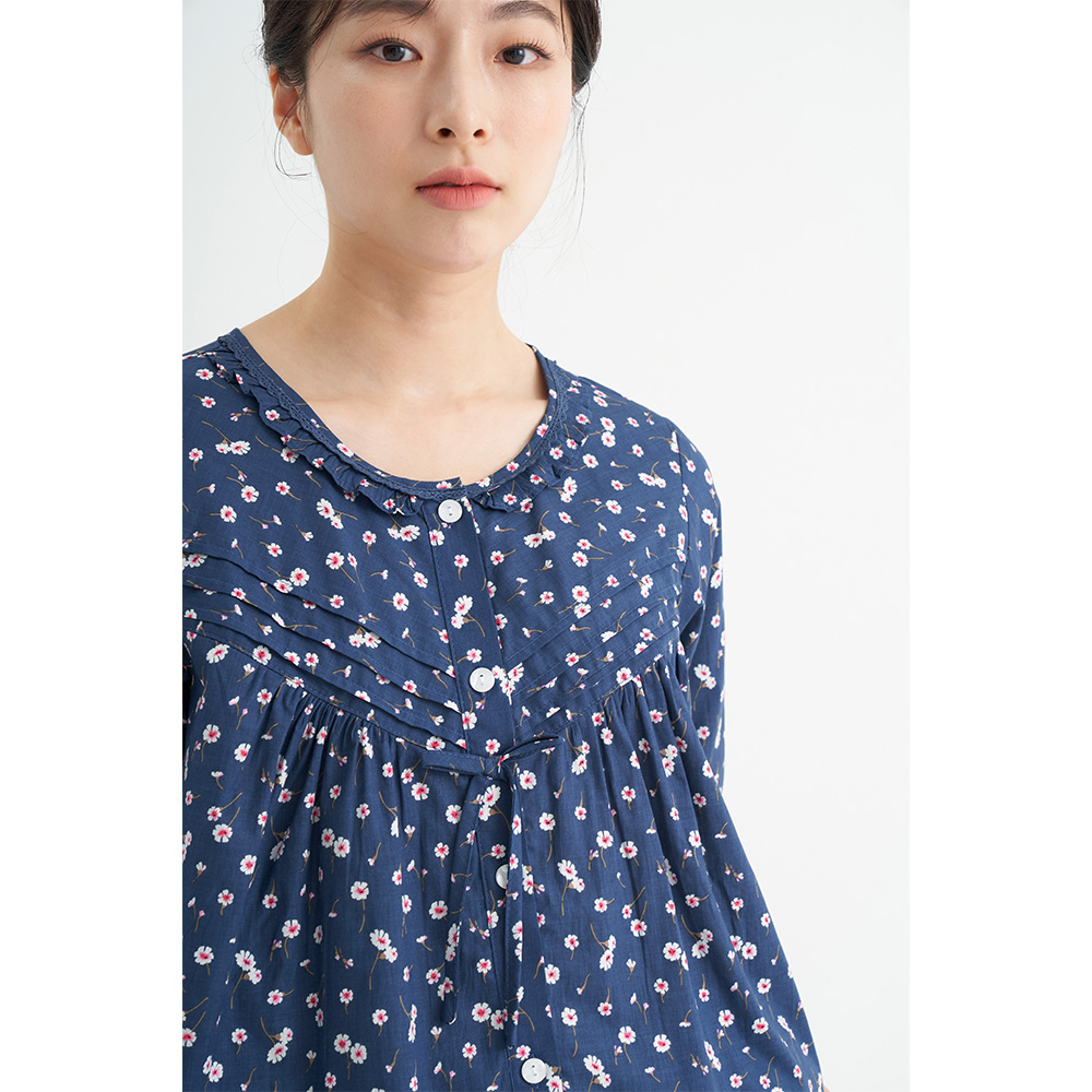 네이비샤론 여성 순면 7부 봄 가을 잠옷 파자마 홈웨어 세트 이미지 6