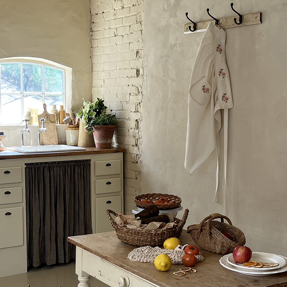 자수 하프앞치마 허리 짧은 반 프릴 앞치마