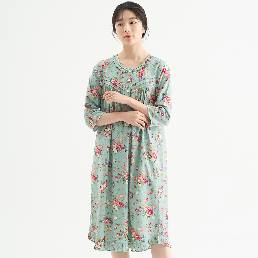 민트장미 7부 순면 빅사이즈 여성 홈웨어 원피스 잠옷 이미지 3