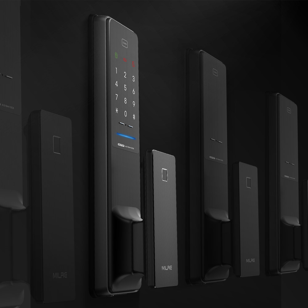 밀레 무타공 지문인식 푸시풀 현관문 디지털 화이트 도어락 ME-P73F