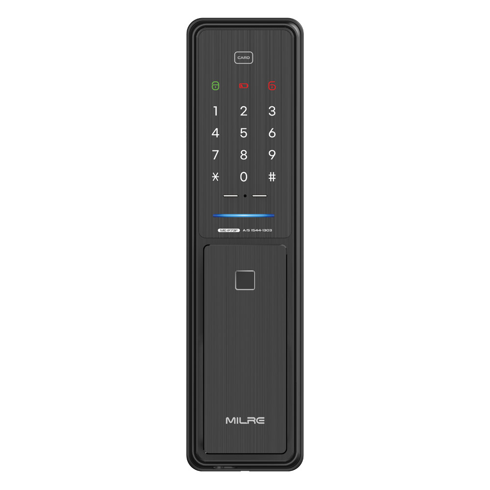 밀레 무타공 지문인식 푸시풀 현관문 디지털 화이트 도어락 ME-P73F