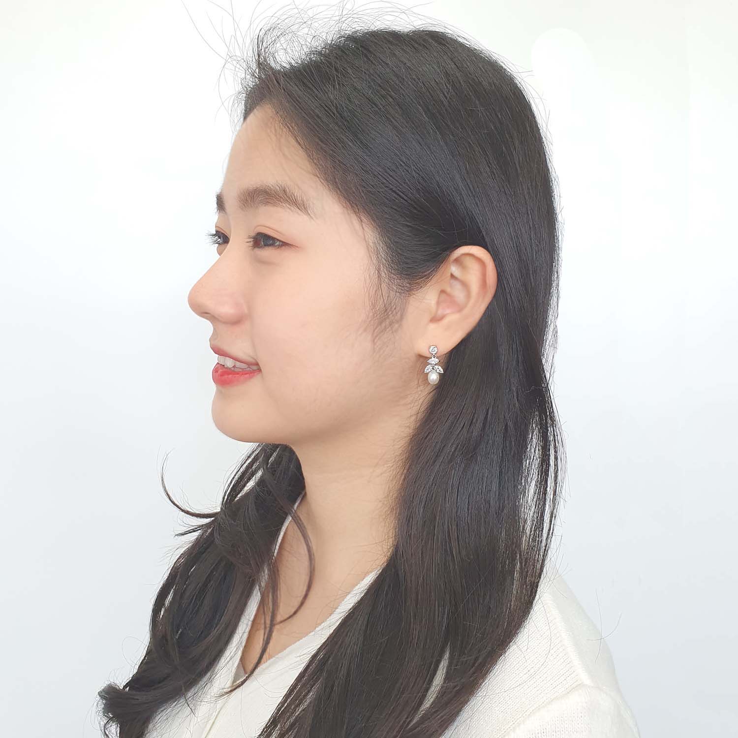 야랑쥬얼리 천연 담수진주 Oval 큐빅 Drop 귀걸이 - 상세 이미지 5