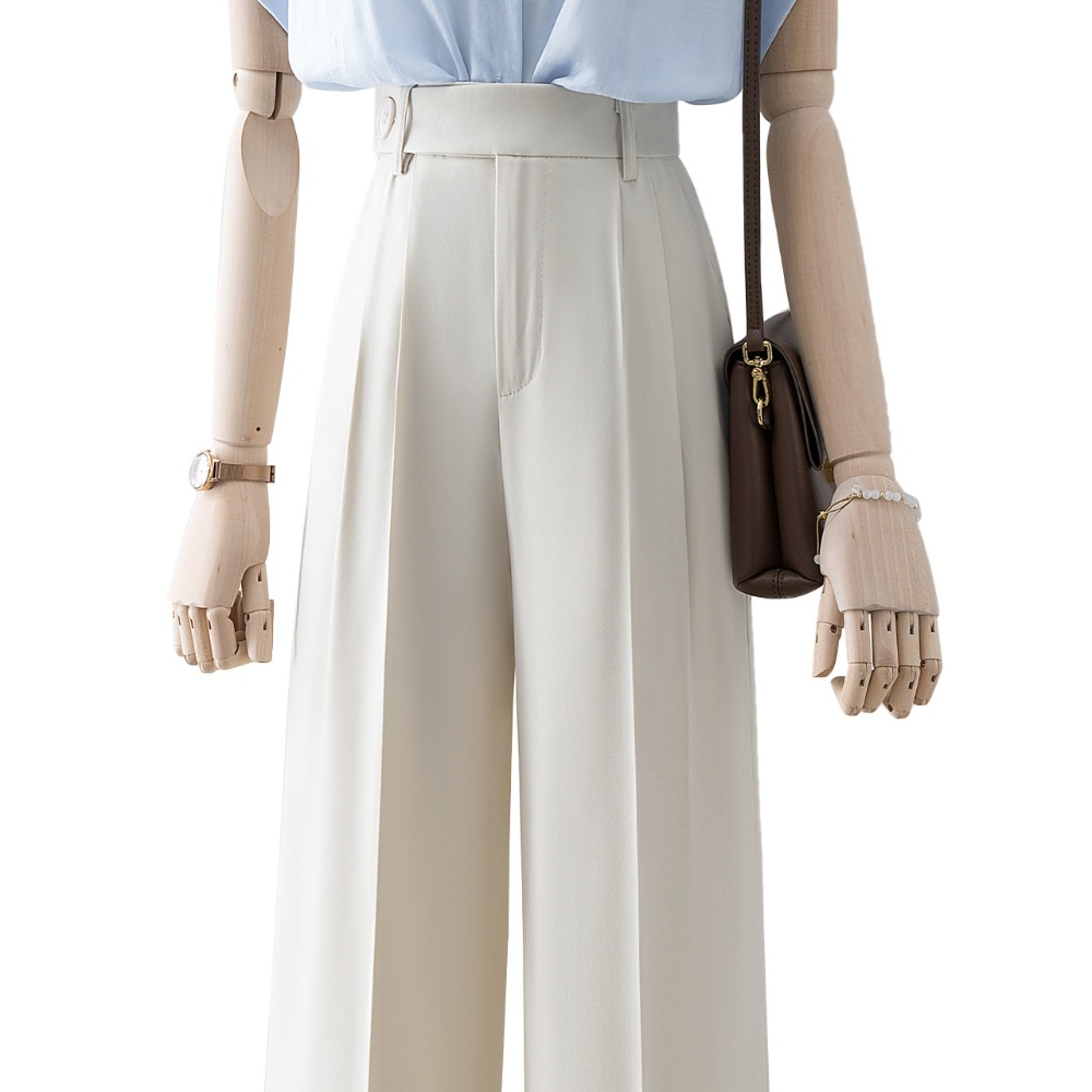 화이트 와이드 슬랙스 팬츠 고퀄 정장 바지 출근 비즈니스 캐주얼 여자연예인 드라마 패션 - 상세 이미지 5