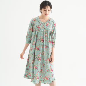 민트장미 7부 순면 빅사이즈 여성 홈웨어 원피스 잠옷 착용 후기 | 사이즈/핏 총정리 - 상품 이미지 2