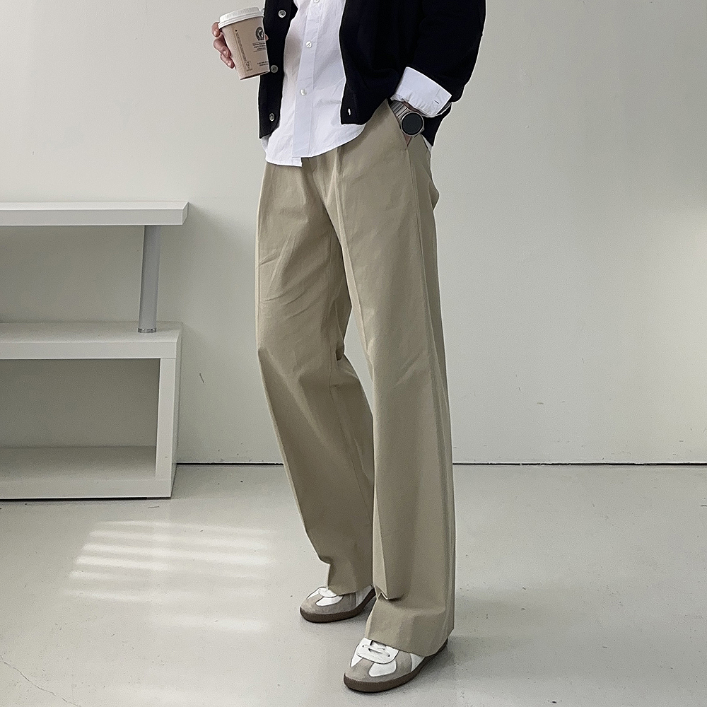 남자와이드슬랙스 밴딩 통큰바지 원턱팬츠 남자면바지 - 상세 이미지 5