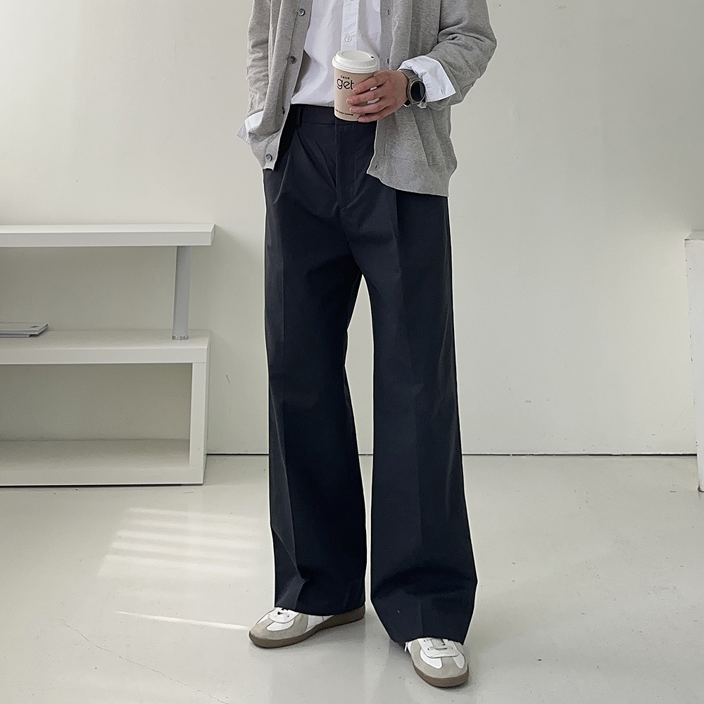 남자와이드슬랙스 밴딩 통큰바지 원턱팬츠 남자면바지 - 상세 이미지 4