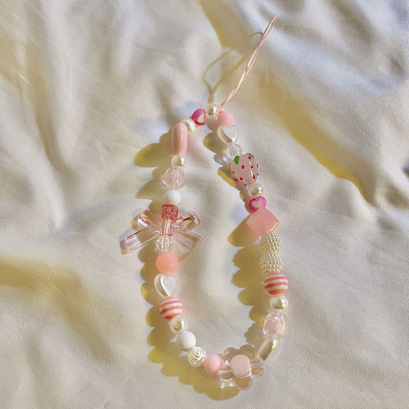 비즈스트랩 핸드폰줄 폰스트랩 하트리본