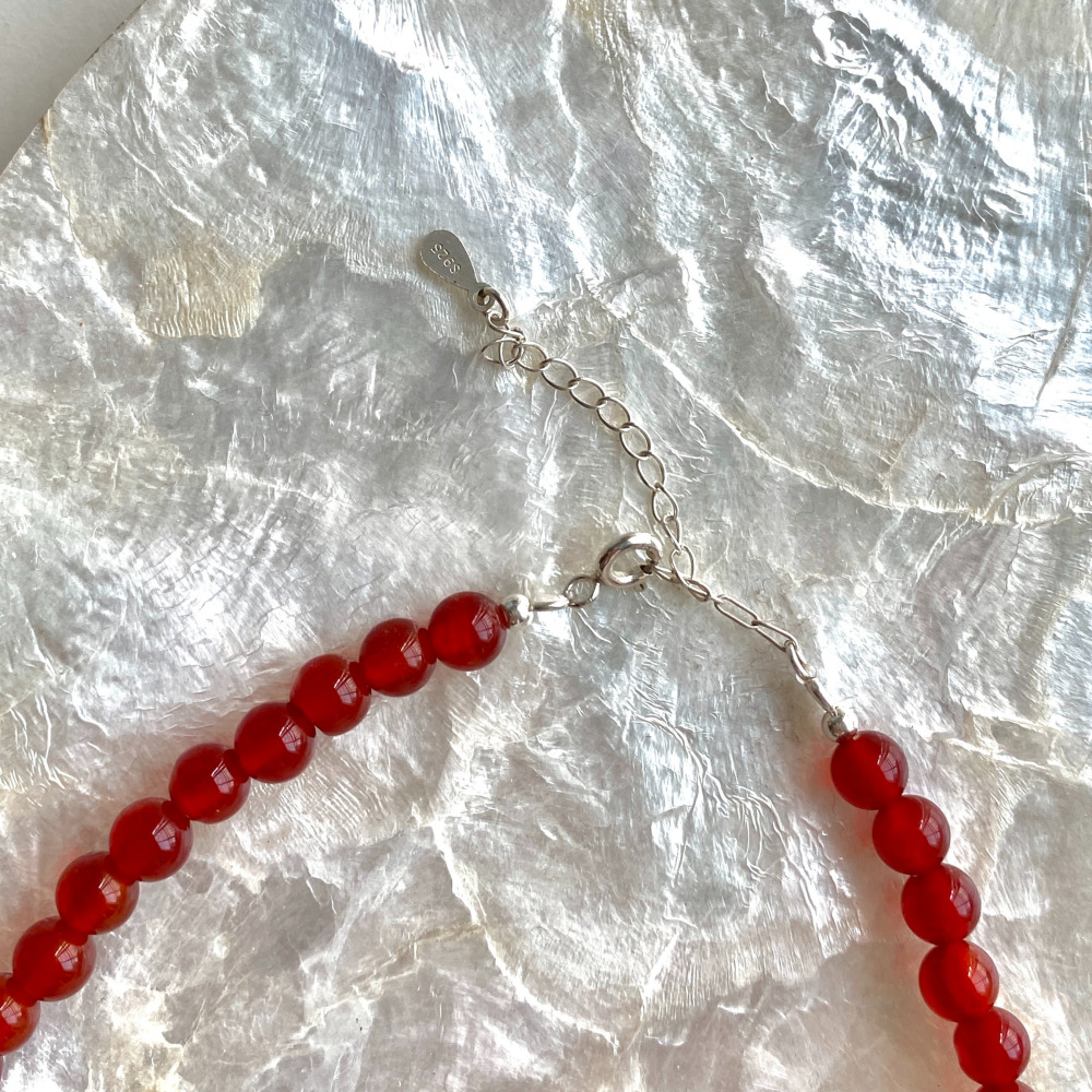 천연석 자만옥 목걸이 925실버 자마노 레드 원석 비즈목걸이 - 상세 이미지 4