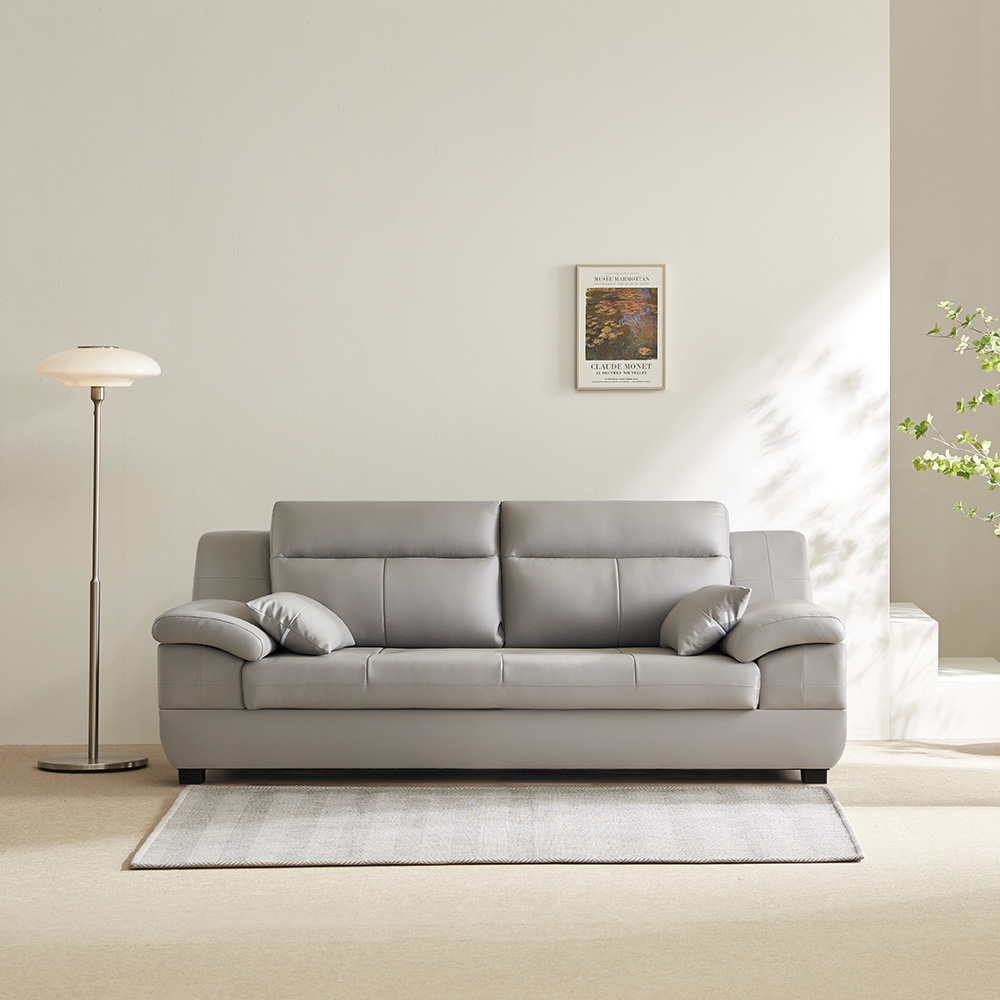 동서가구 천연 면피가죽 테라 소파 스툴미포함, 라이트그레이, 3인용