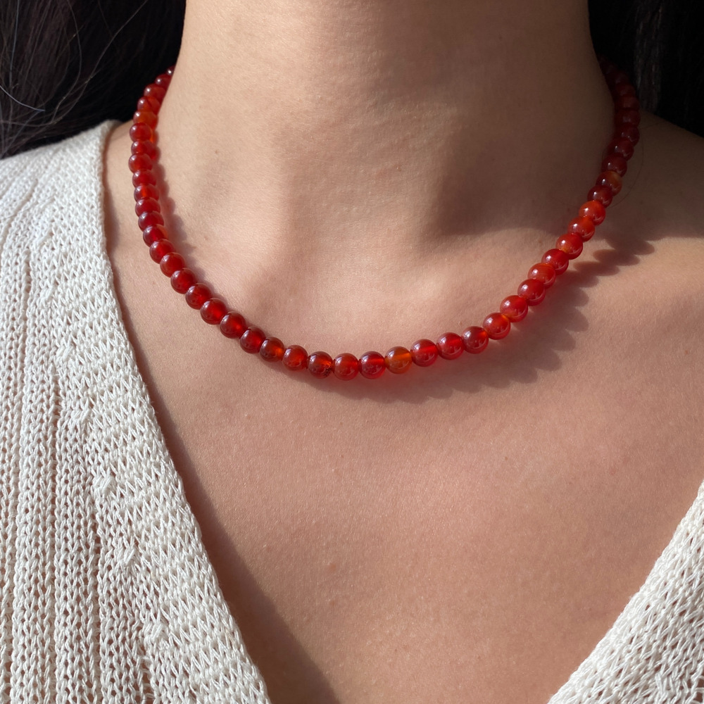 천연석 자만옥 목걸이 925실버 자마노 레드 원석 비즈목걸이 - 상세 이미지 5