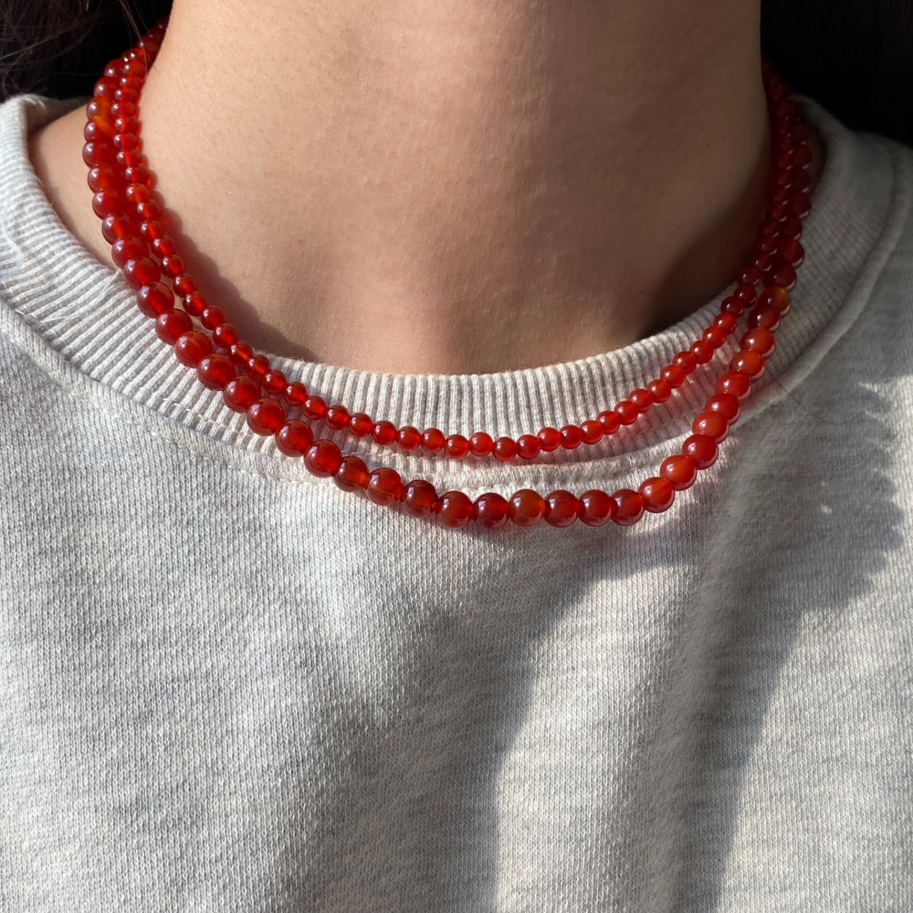 천연석 자만옥 목걸이 925실버 자마노 레드 원석 비즈목걸이 - 상세 이미지 3