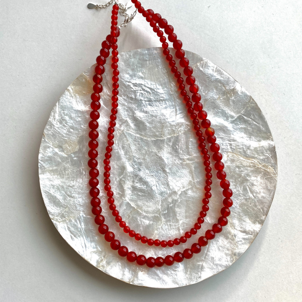 천연석 자만옥 목걸이 925실버 자마노 레드 원석 비즈목걸이 - 상품 이미지