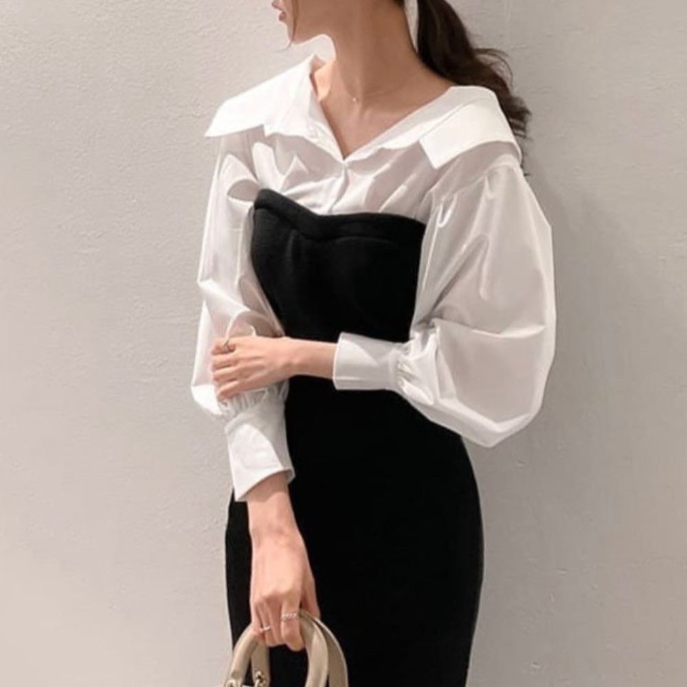 원더풀월드 7화 임세미 카라 배색 셔츠 모던한 세련된 옷 패션 의상 야한사진관 권나라 - 상품 이미지