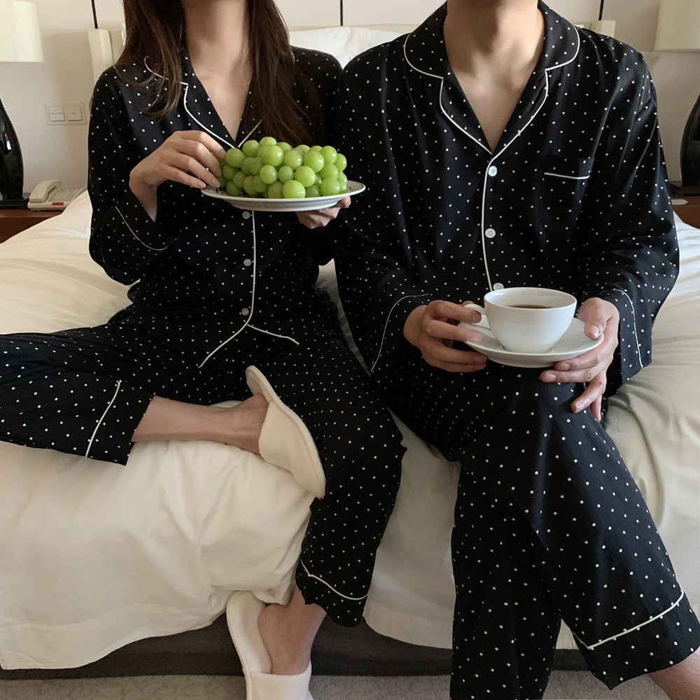 (백화점 납품) 체크 순면 수면 커플 잠옷 세트 파자마 파티 신혼부부 여성 홈웨어 이미지 6