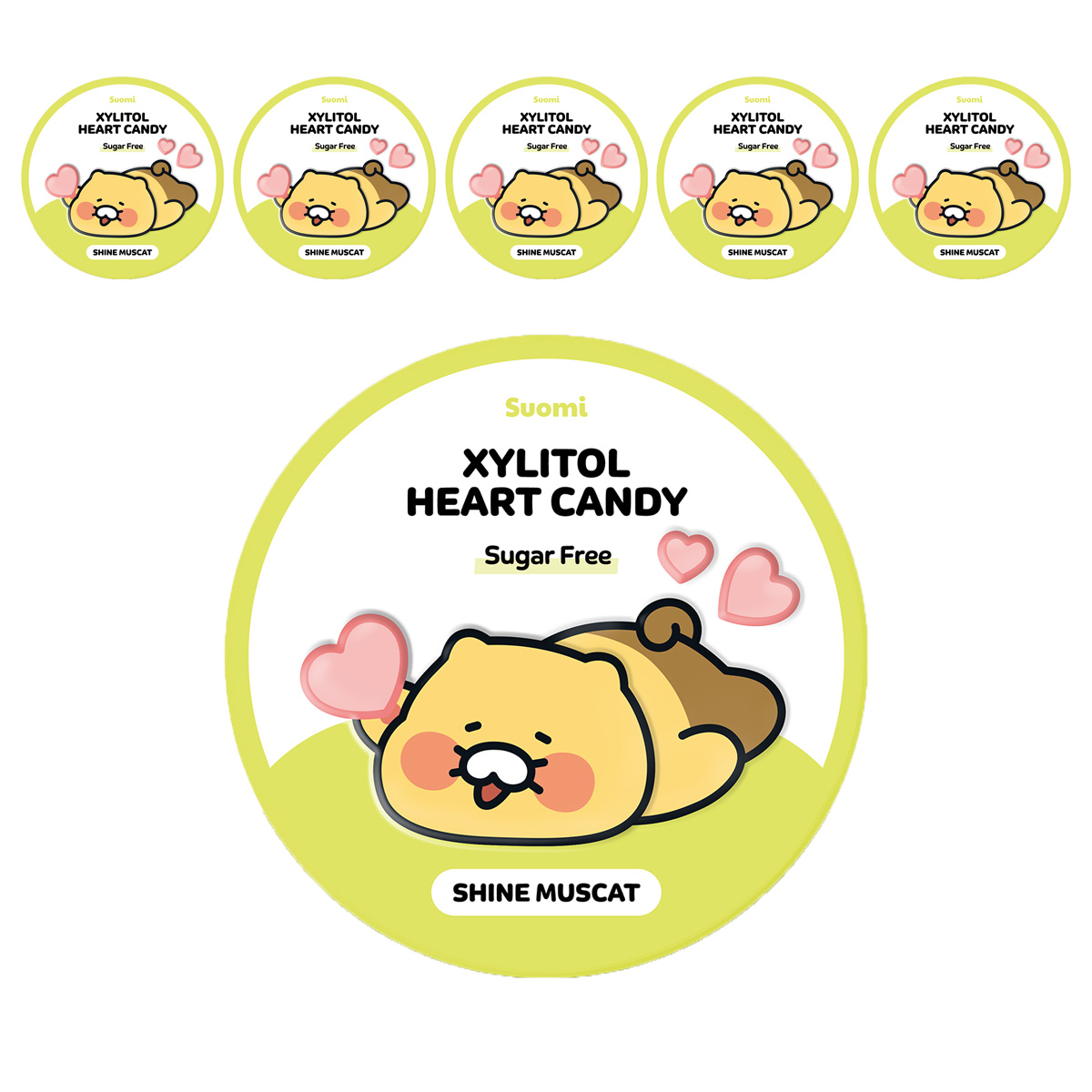 춘식이 자일리톨 무설탕사탕 목캔디 하트 캔디 샤인머스켓 6개