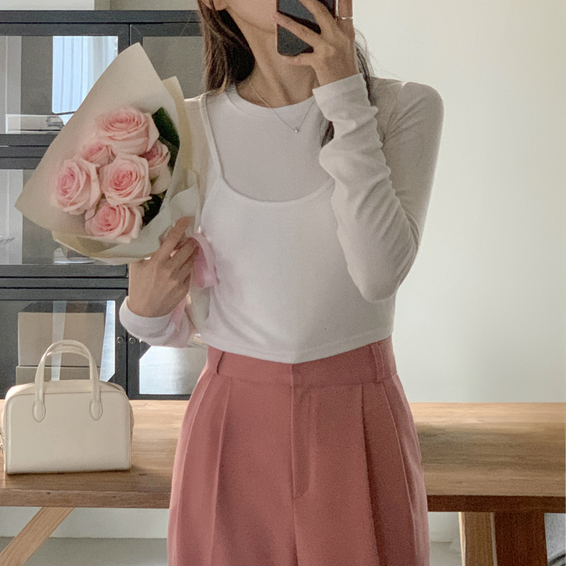 (국내제작)(붙어있는.쫀득스판) 에일라 일체형 나시 레이어드 긴팔 티 ts4017 이미지 2