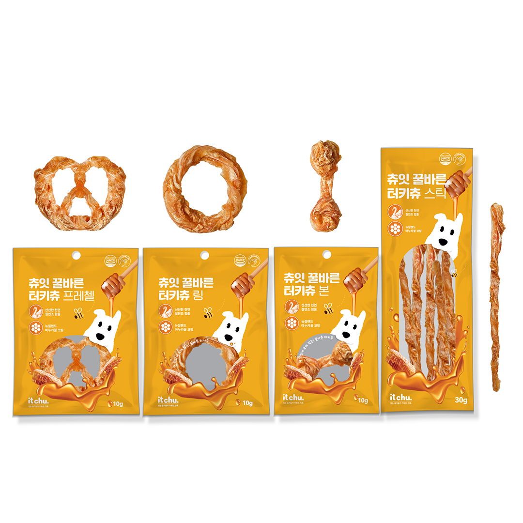 츄잇 꿀바른 터키츄 4개 강아지 간식 오래먹는 개껌 칠면조힘줄 양치껌