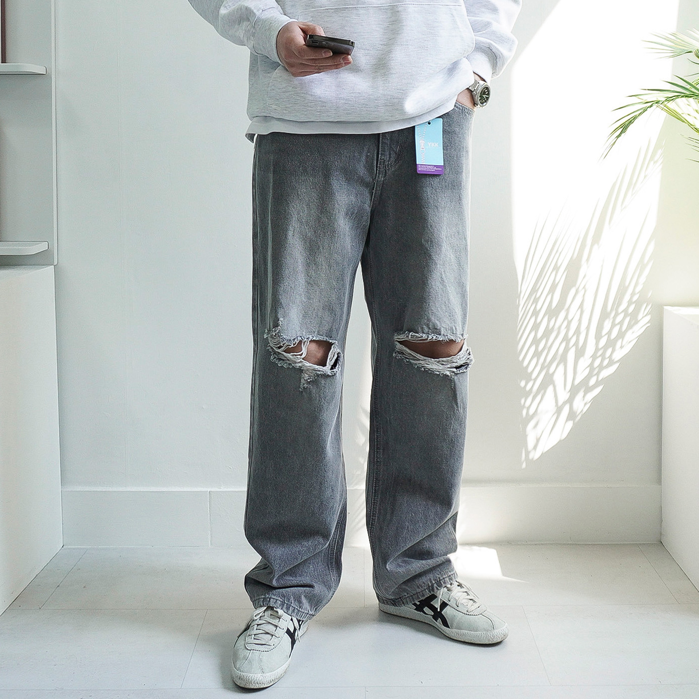 S-3XL 노수선 남자 워싱 데미지 청바지 무파진 찢청 데님 팬츠 4color 이미지 6