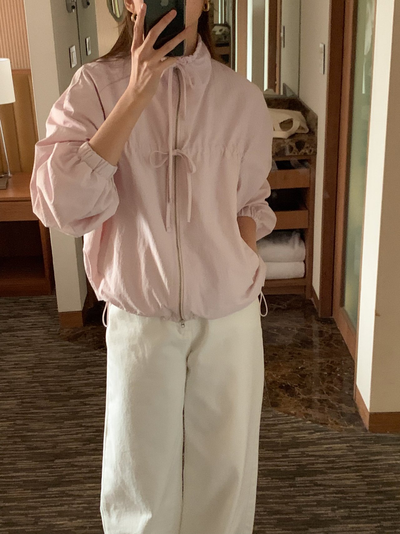 오버무드 여성 봄신상 루즈핏 투웨이 와샤 윈드 리본 바람막이 점퍼 3color