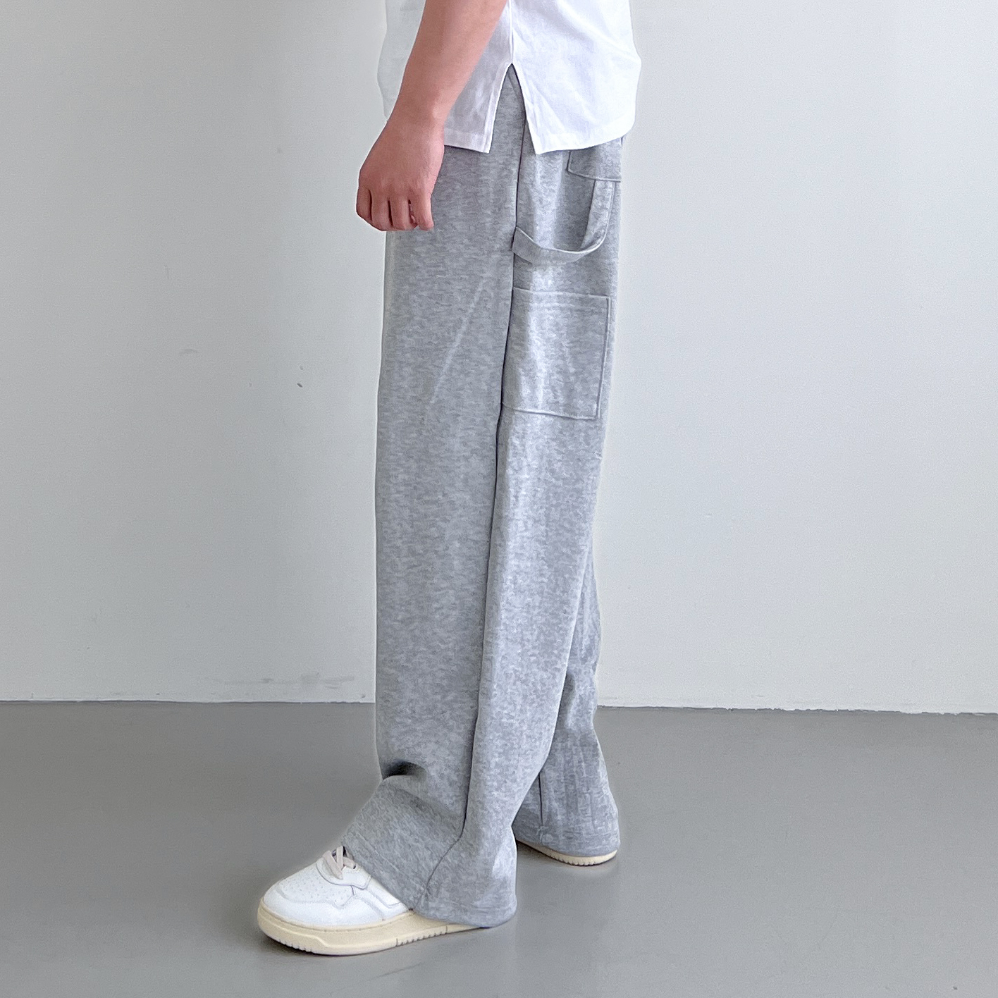 남자 스웻팬츠 와이드트레이닝팬츠 카펜터팬츠 스웨트 통넓은바지 회색 빅사이즈 - 상세 이미지 2