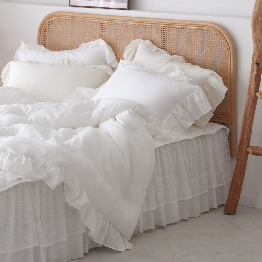 [단독] 오가닉 플레인 프릴 순면60수 옥수수솜 사계절 차렵이불 SS + 베개커버