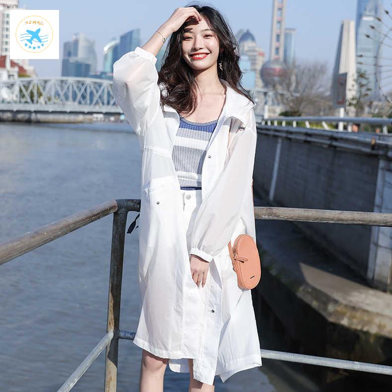 간절기 후드 바람막이 롱 아우터 바캉스룩 루즈핏 학생 여자 휴가룩 점퍼 자켓 - 상세 이미지 5