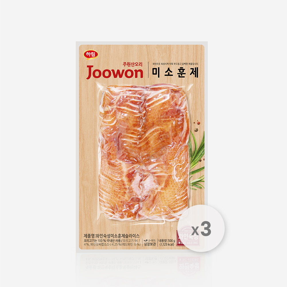 하림 주원산오리 와인숙성 미소 오리 훈제 슬라이스 500g x 3팩 오리고기 국산100%