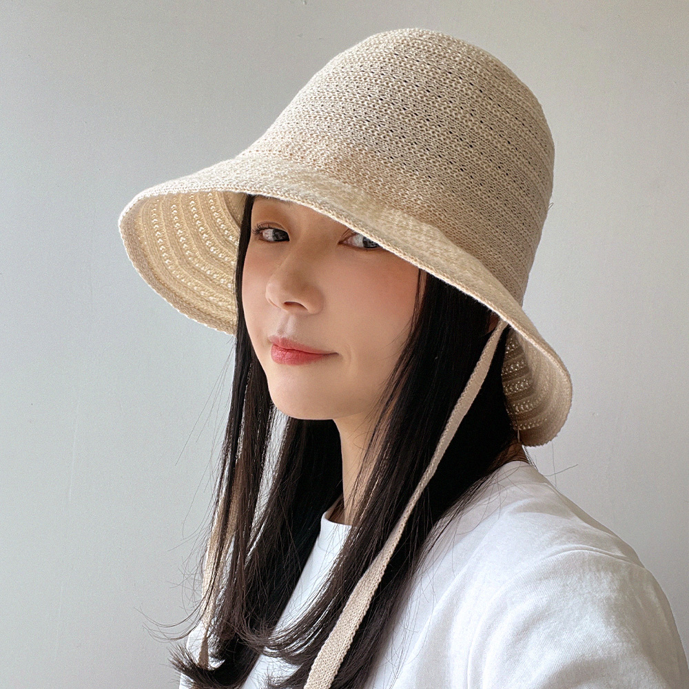 라운드 펀칭 크로쉐 여름 니트 턱끈 벙거지 플로피햇 버킷햇 모자 - 상세 이미지 5