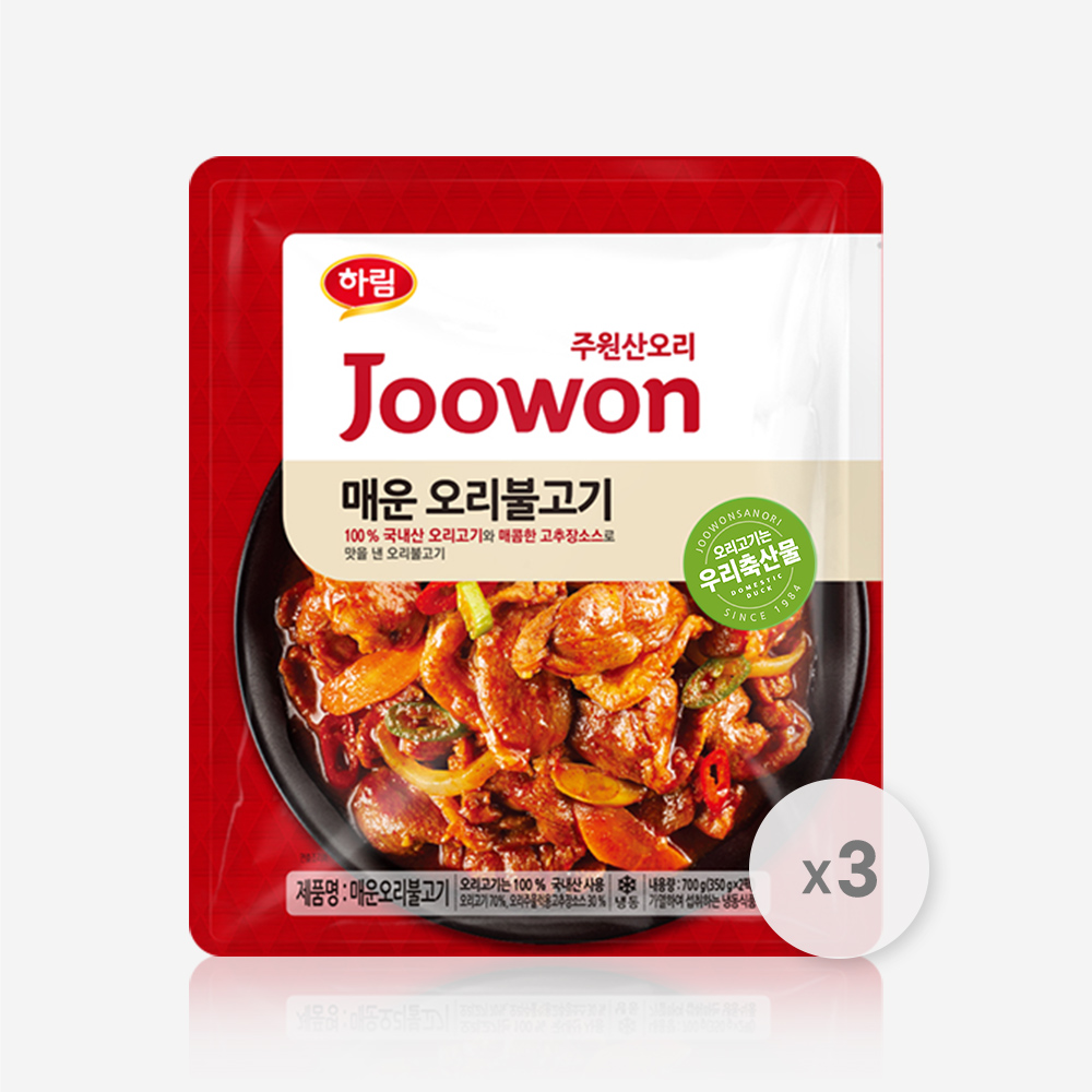 하림 주원산오리 매운 오리 불고기 700g x 3팩 오리주물럭 양념 오리 불고기 (냉동)