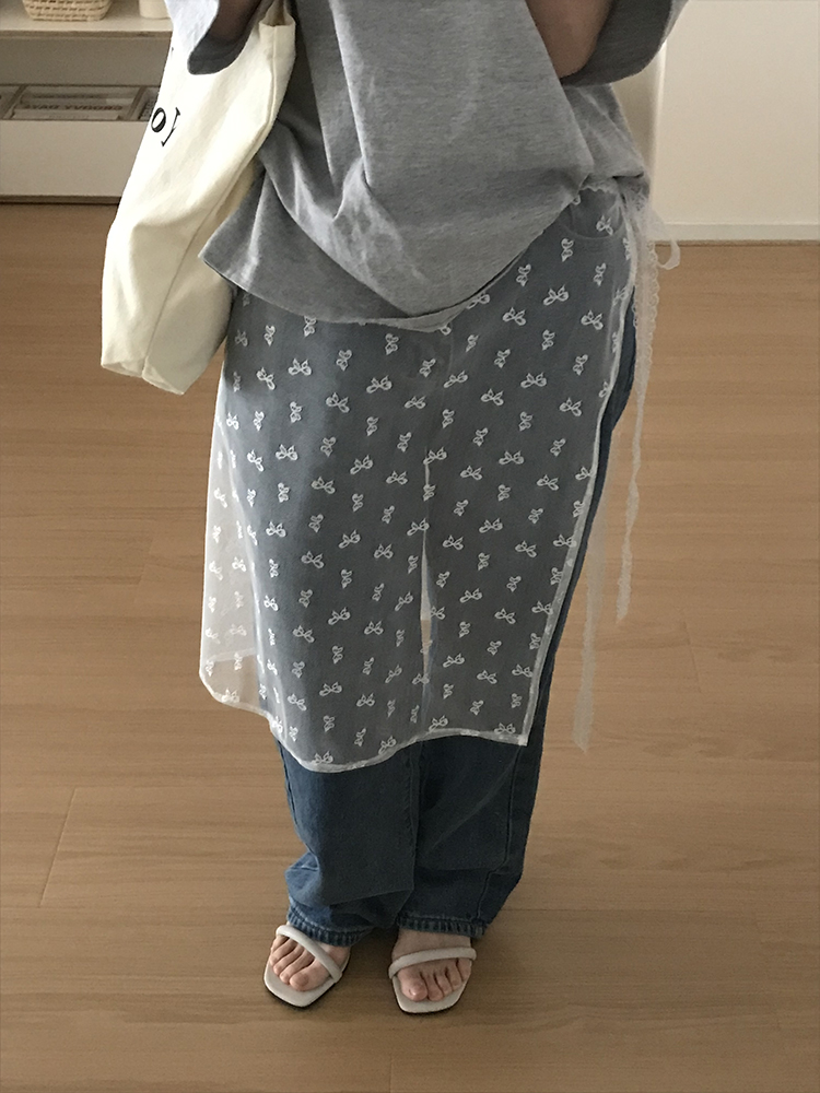빈티지 레이스 시스루 레이어드 스커트 랩 스커트 레이어링 앞치마 망사 - 상품 이미지