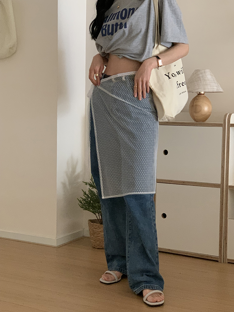 빈티지 레이스 시스루 레이어드 스커트 랩 스커트 레이어링 앞치마 망사 - 상세 이미지 2