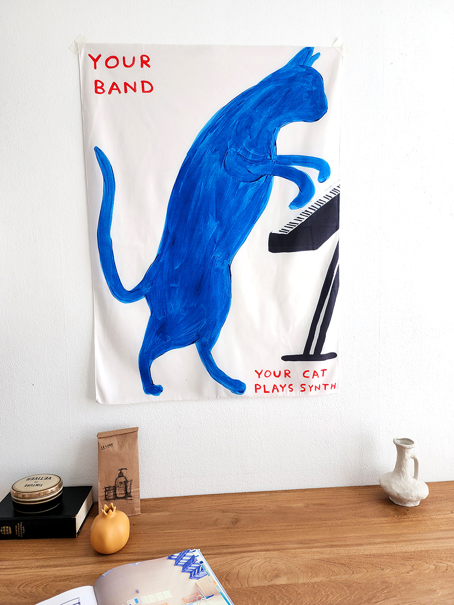 블랑쉬 피아노 치는 블루고양이 패브릭 포스터 벽걸이 벽장식 바란스 70x97
