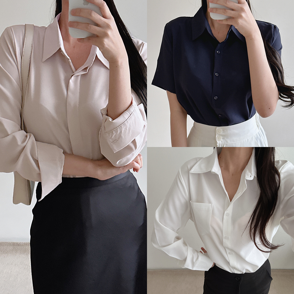 여성 블라우스 링클프리 구김없는 셔츠 퍼프 크롭 카라 긴팔 반팔 빅사이즈
