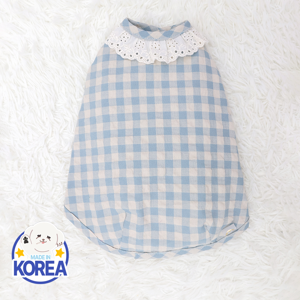 국산 강아지파자마 실내복 내복 강아지잠옷 체크 파자마 커플옷 D체크독(스카이블루) 이미지 7