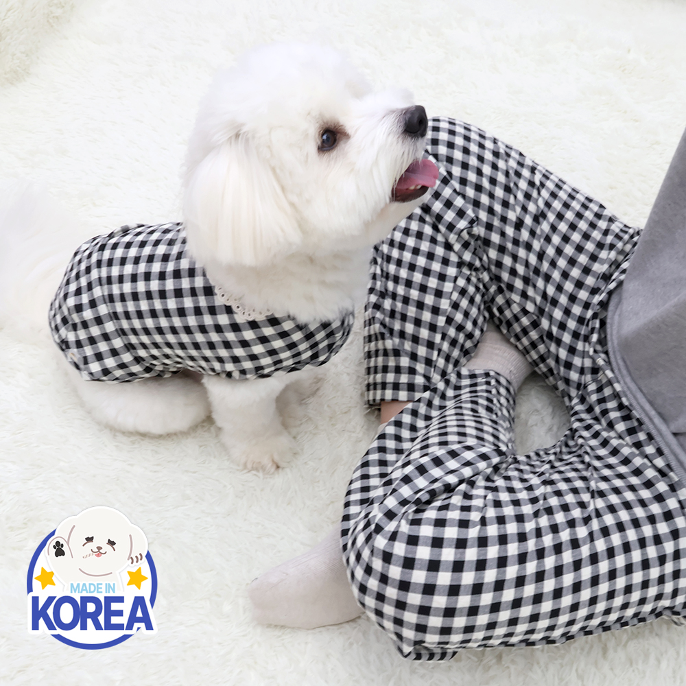 국산 강아지파자마 실내복 강아지잠옷 체크 파자마 커플옷 D체크독(블랙) - 상세 이미지 5