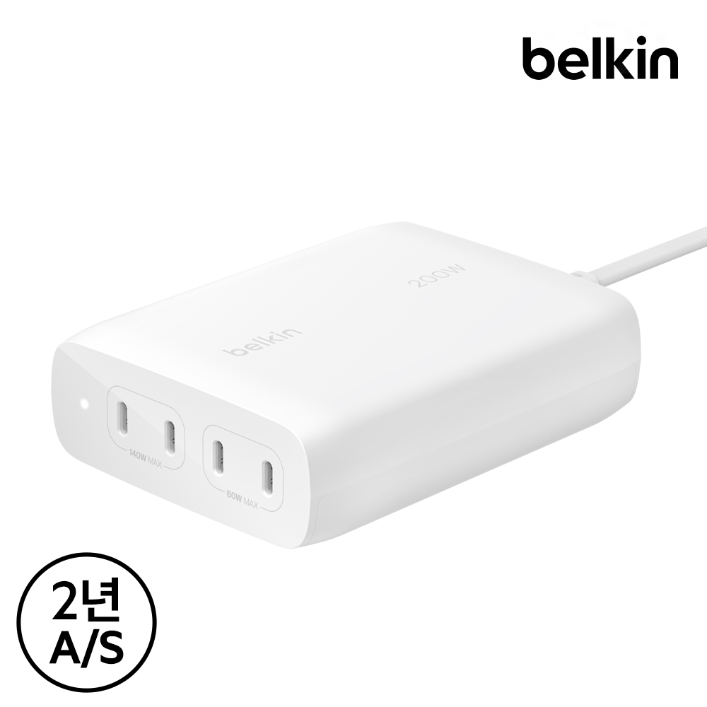 벨킨 200W C타입 4포트 GaN PD 3.1 PPS 고속 충전기 WCH015kr 갤럭시 S25 아이폰17 16 14 13 맥북 에어 M4 아이패드 노트북 충전