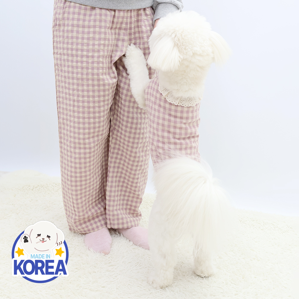 국산 강아지잠옷 강아지파자마 실내복 체크 파자마 커플옷 D체크독(퍼플) - 상세 이미지 5