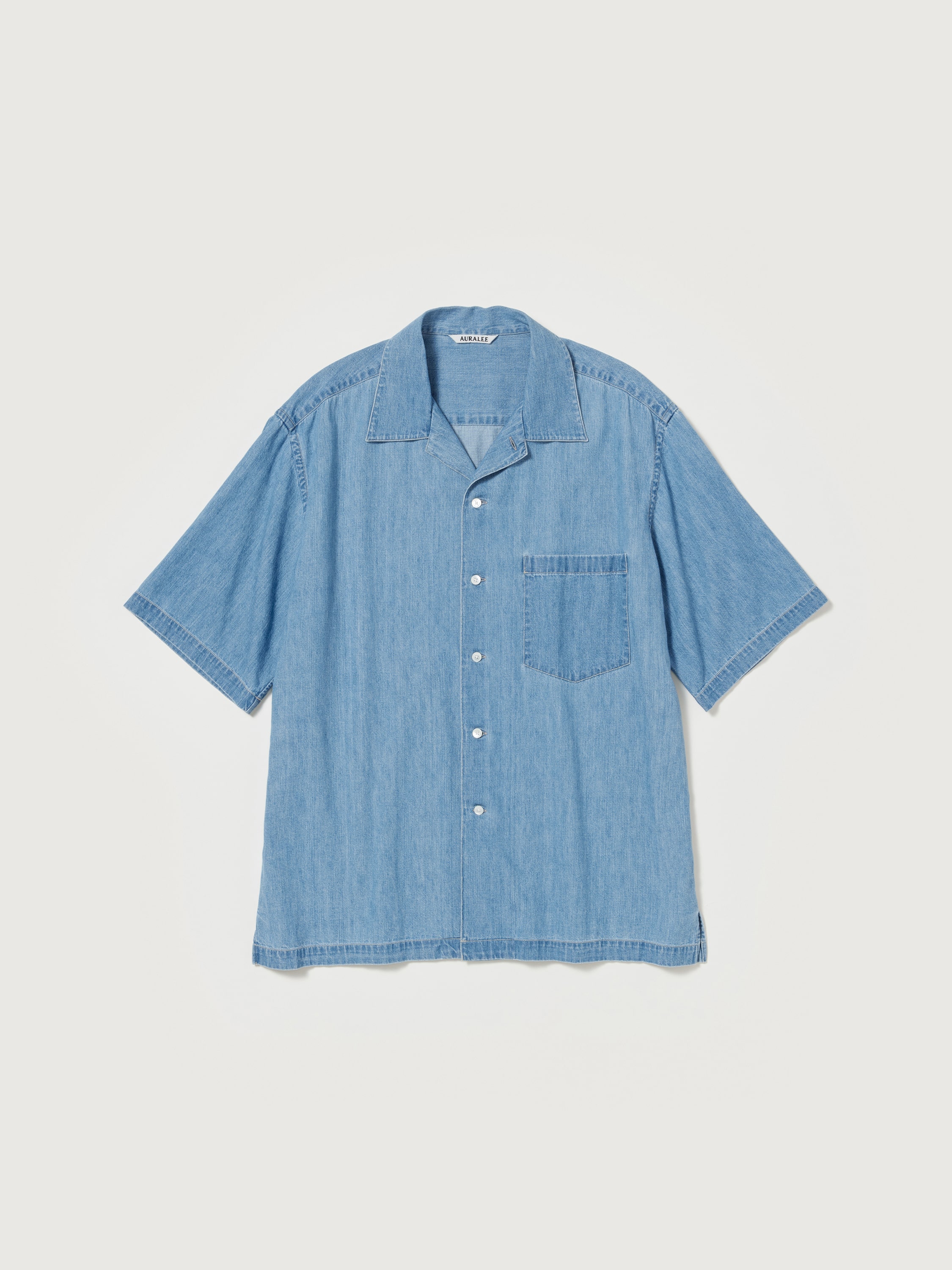 오라리 AURALEE SELVEDGE SUPER LIGHT 데님 하프 슬리브 셔츠 - 상품 이미지