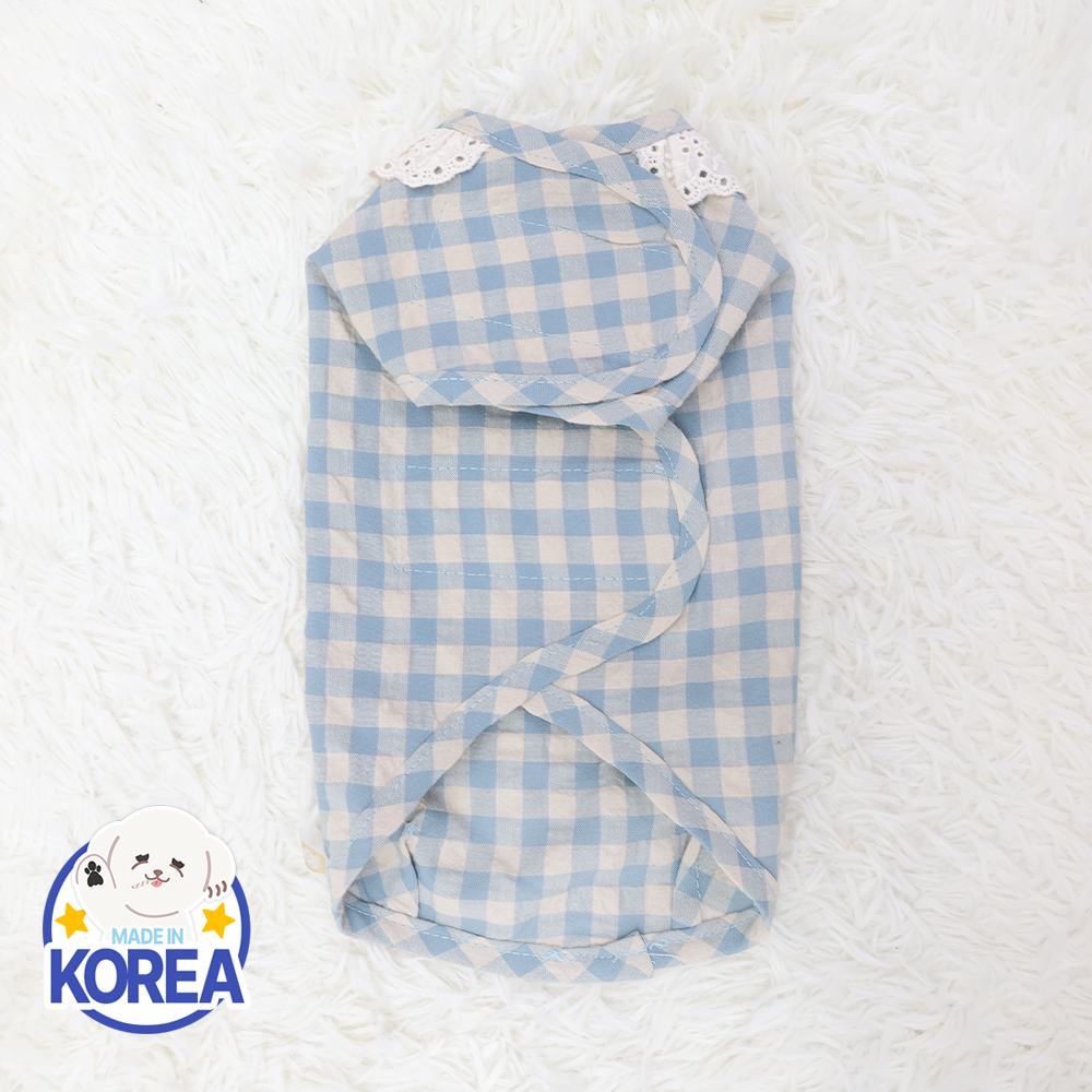 국산 강아지파자마 실내복 내복 강아지잠옷 체크 파자마 커플옷 D체크독(스카이블루) 이미지 8