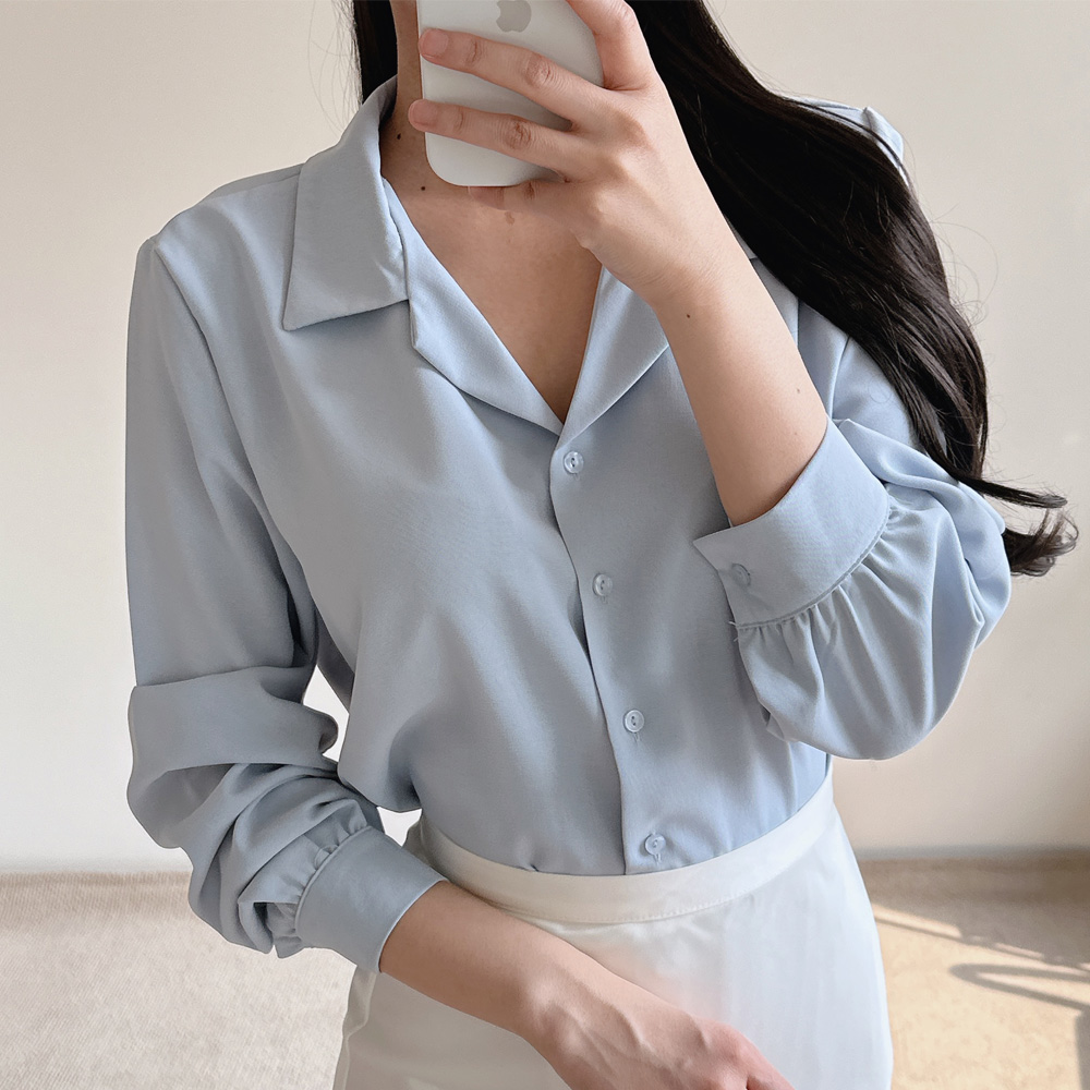여성 오픈 카라 블라우스 셔츠 링클프리 무지 정장 하객 기본 면접 화이트 빅사이즈 - 상세 이미지 5