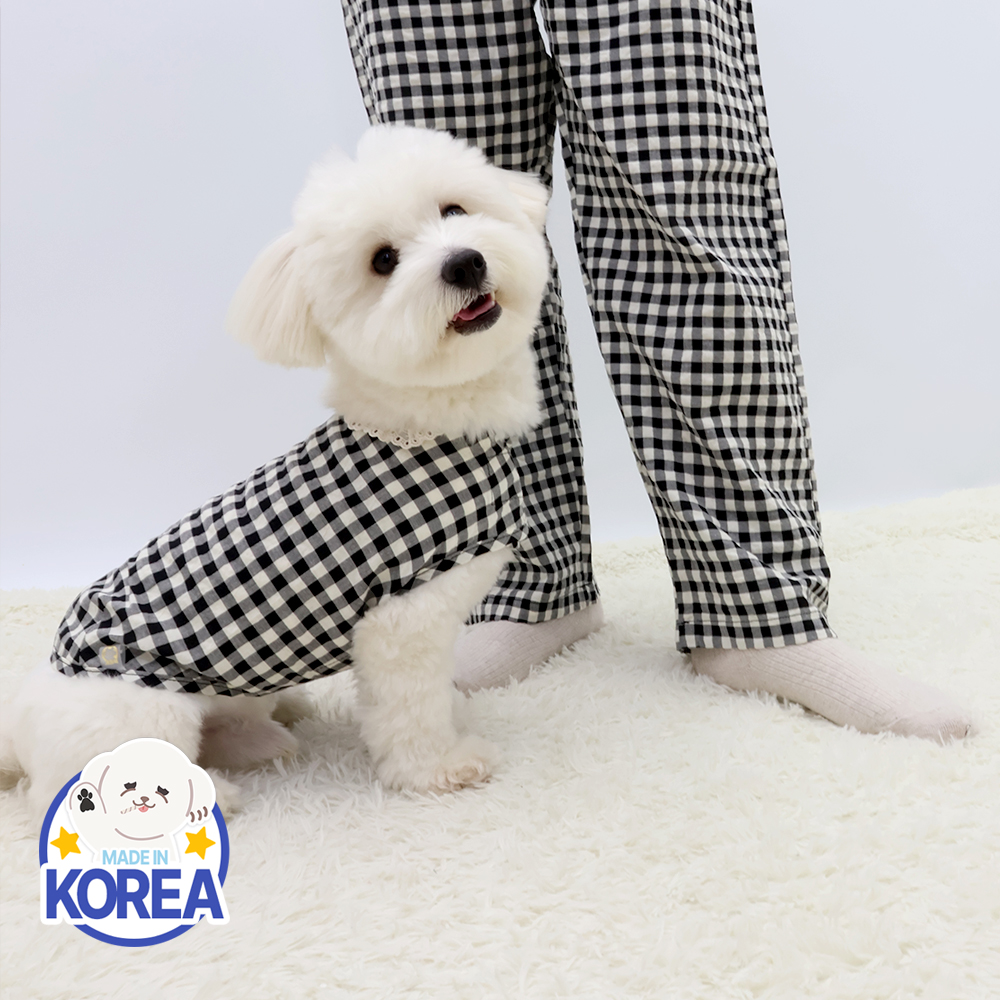 국산 강아지 견주 커플룩 애견 옷 여름 티셔츠 D체크독 - 상세 이미지 5