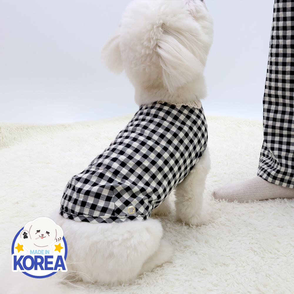 국산 강아지파자마 실내복 강아지잠옷 체크 파자마 커플옷 D체크독(블랙) - 상세 이미지 3