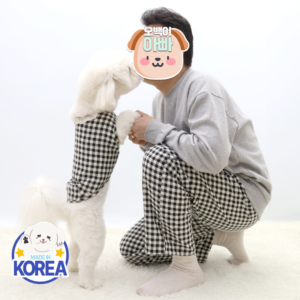 국산 강아지파자마 실내복 강아지잠옷 체크 파자마 커플옷 D체크독(블랙) 이미지 6