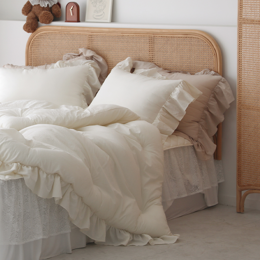 [단독] 오가닉 플레인 프릴 순면60수 옥수수솜 사계절 차렵이불 SS + 베개커버